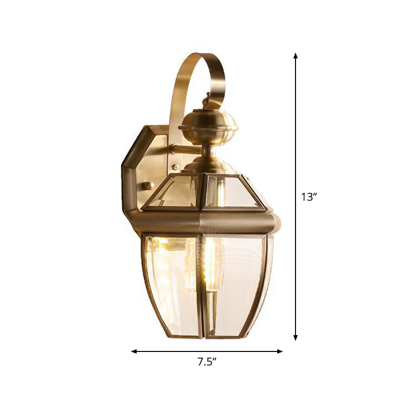 Frendorf | 1-Licht Geconischte Wandlamp Vintage Antiek Messing Transparente Glas Wandlamp voor Buiten