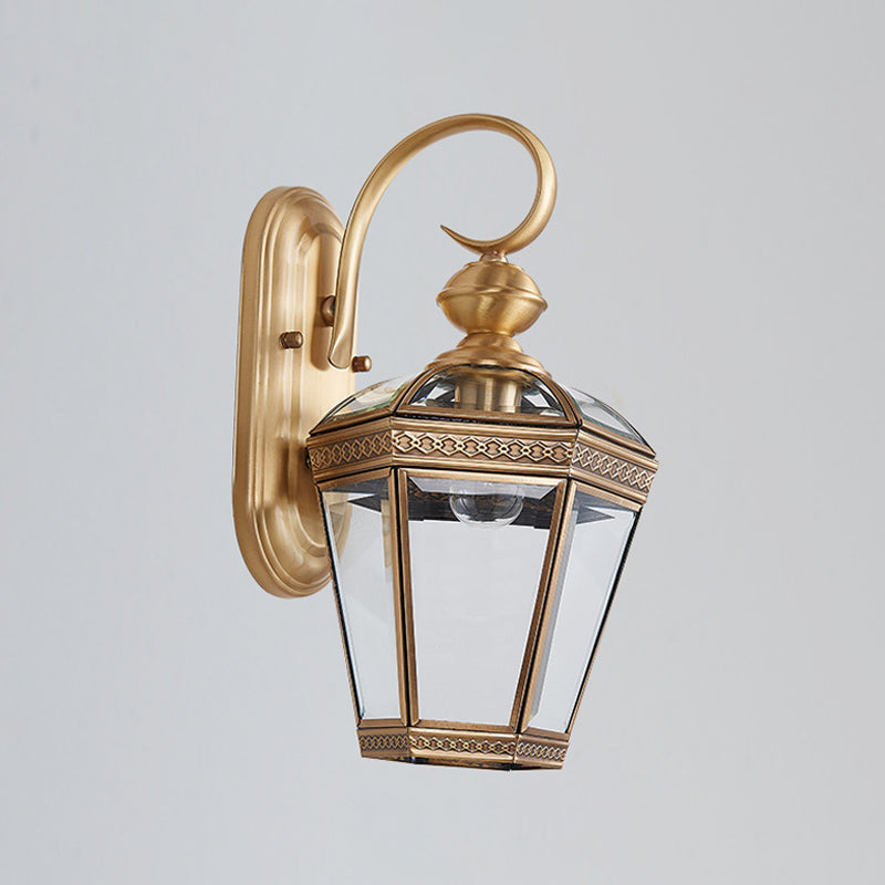 Frendorf | 1-Licht Geconischte Wandlamp Vintage Antiek Messing Transparente Glas Wandlamp voor Buiten