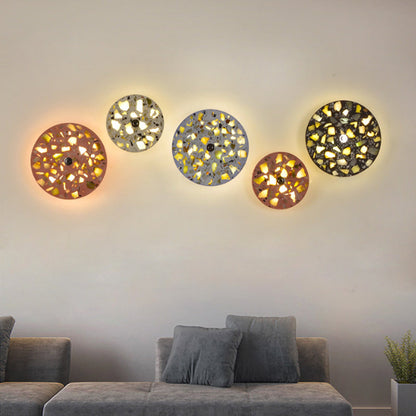 Frendorf | Terrazzo Disk LED Wandlicht Art Deco Schwarz/Rot/Blau Flush Mount Wandleuchte für das Wohnzimmer