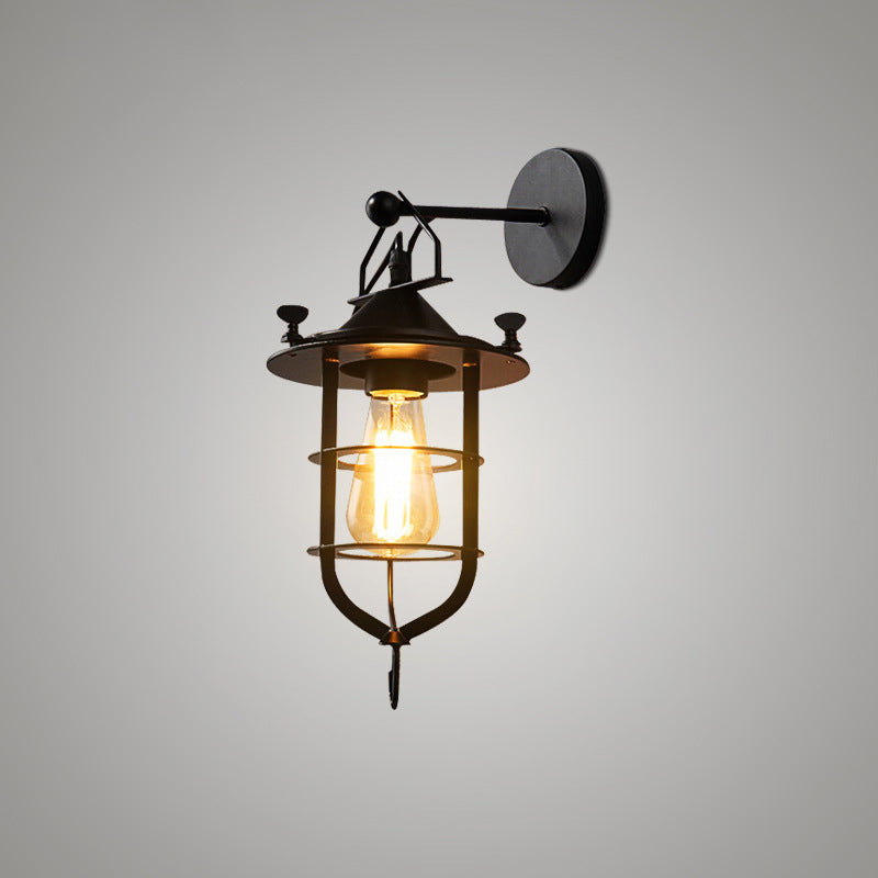 Frendorf | Eisen Schwarze Oberfläche Wand Sconce Wasserrohr/Käfig/Faust-förmig 1-Glühbirne Industrie Stil Wandmontierte Lichtarmatur