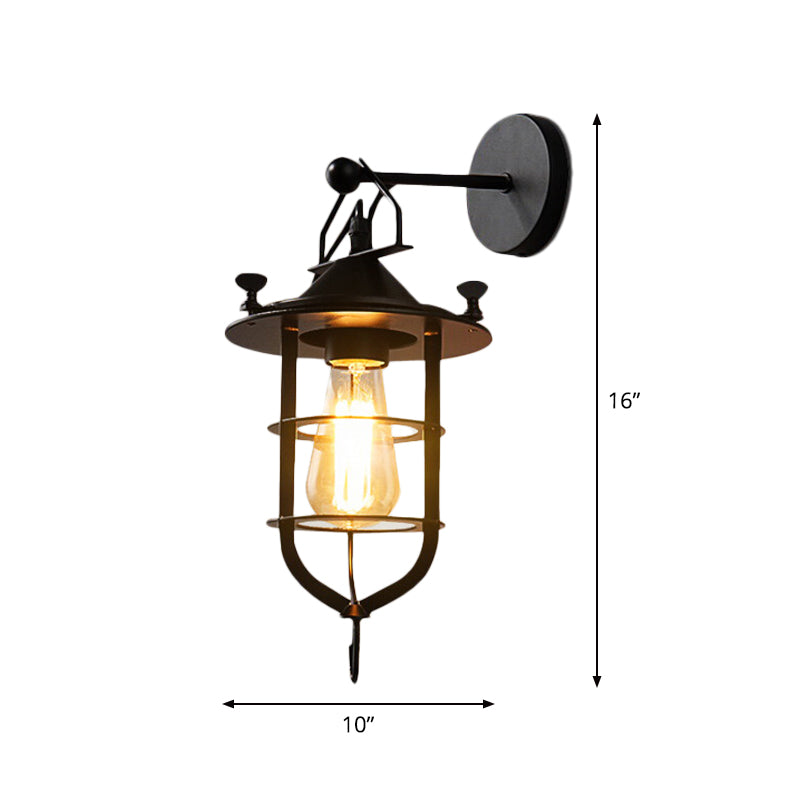 Frendorf | Eisen Schwarze Oberfläche Wand Sconce Wasserrohr/Käfig/Faust-förmig 1-Glühbirne Industrie Stil Wandmontierte Lichtarmatur