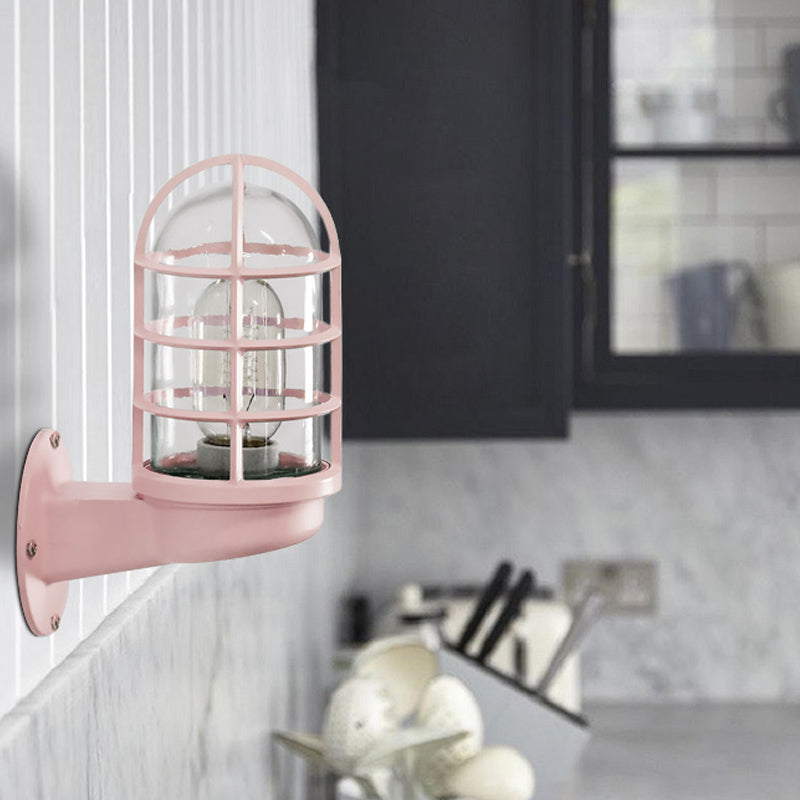 Frendorf | Loft Capsule Wandlamp Fixture Enkele Transparante Glas Wandlamp met Draadkooi in Roze/Blauw/Roest