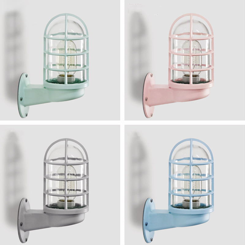 Frendorf | Loft Capsule Wandlamp Fixture Enkele Transparante Glas Wandlamp met Draadkooi in Roze/Blauw/Roest