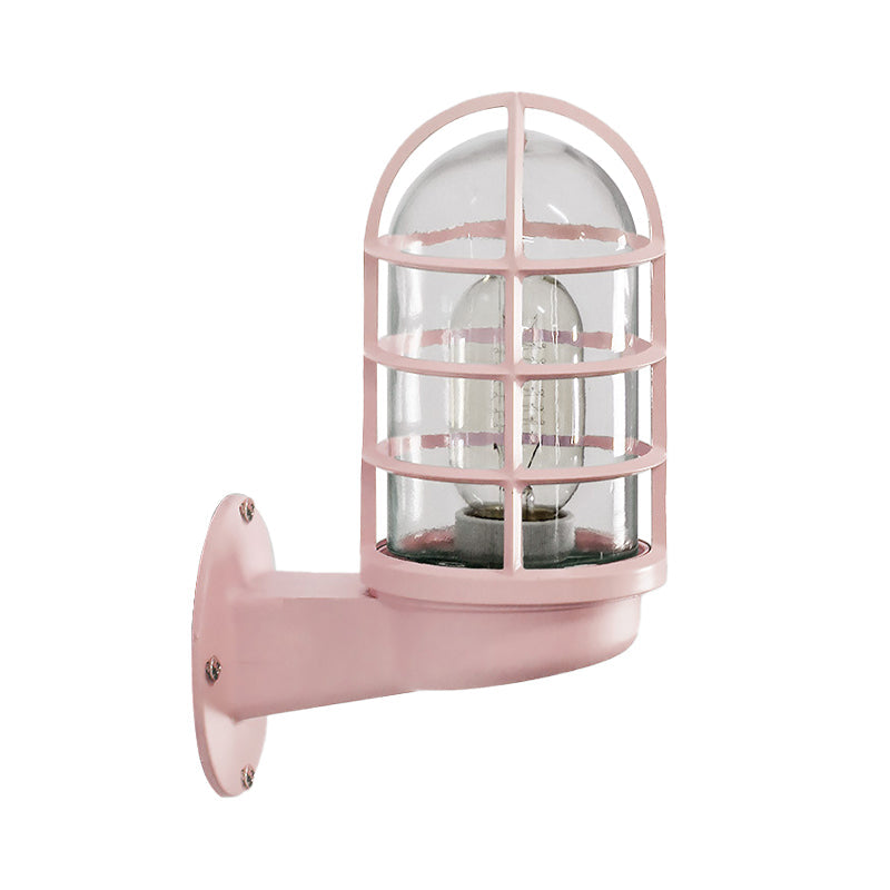 Frendorf | Loft Capsule Wandlamp Fixture Enkele Transparante Glas Wandlamp met Draadkooi in Roze/Blauw/Roest