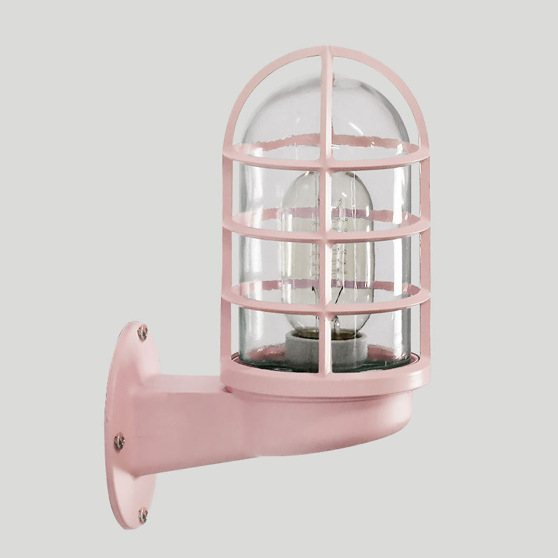 Frendorf | Loft Capsule Wandlamp Fixture Enkele Transparante Glas Wandlamp met Draadkooi in Roze/Blauw/Roest