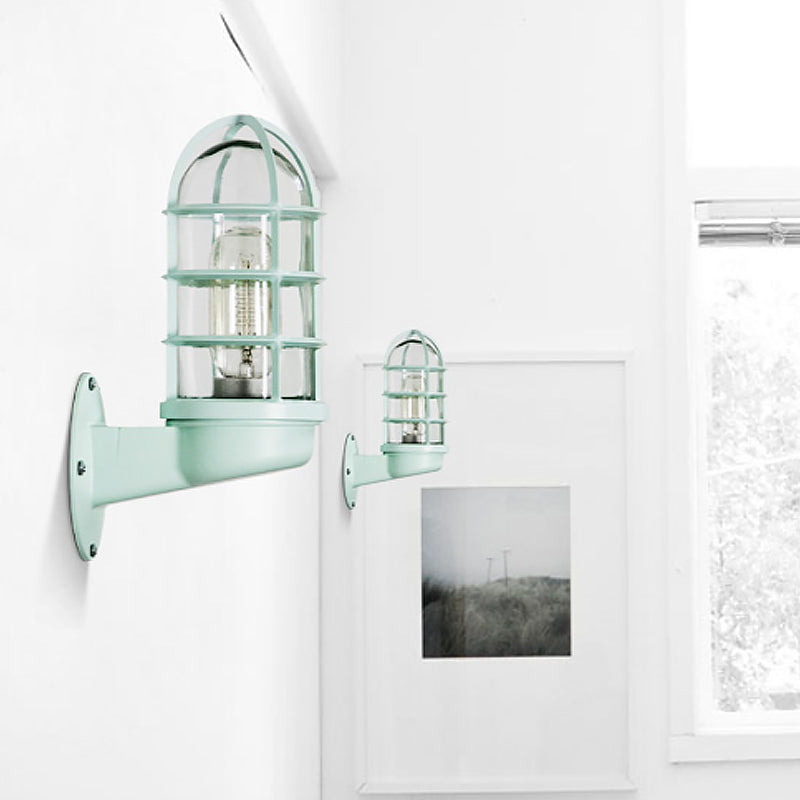 Frendorf | Loft Capsule Wandlamp Fixture Enkele Transparante Glas Wandlamp met Draadkooi in Roze/Blauw/Roest