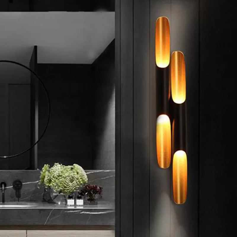 Frendorf | Cilinder Metallic Wandlamp Modern 1/4-Lamp Geel-Zwart Wandarmatuur voor Woonkamer