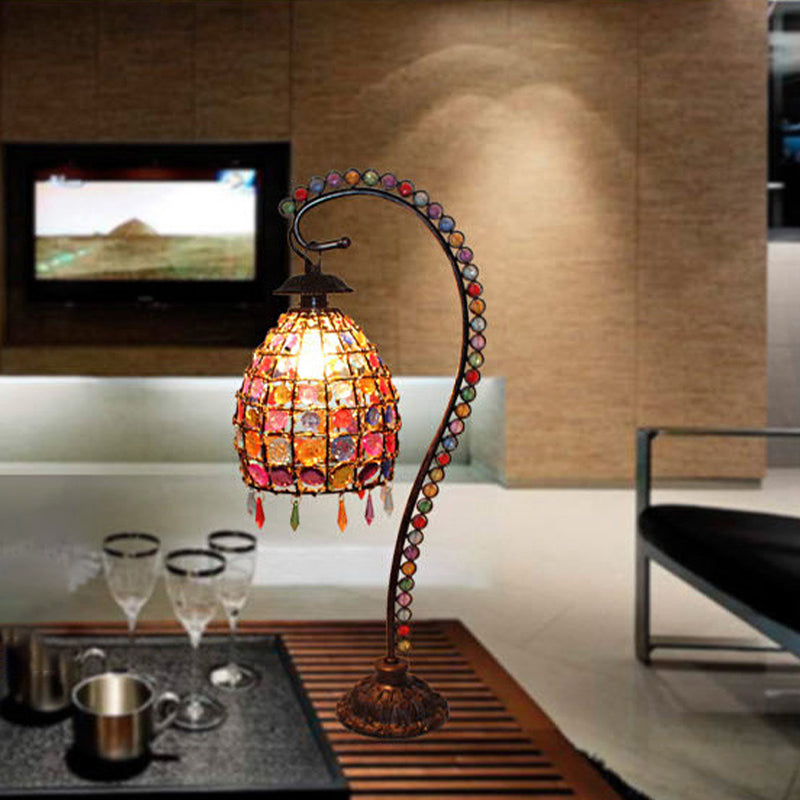 Frendorf | Lumbelle – Boho Tischlampe mit Perlen und elegantem gefärbtem Glas