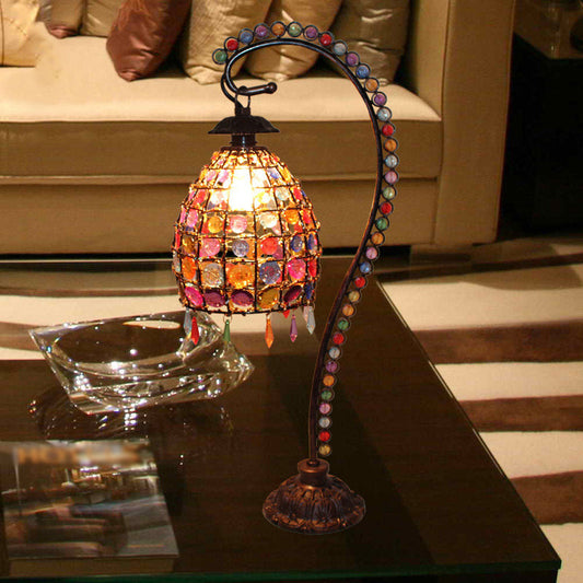 Frendorf | Lumbelle – Boho Tischlampe mit Perlen und elegantem gefärbtem Glas