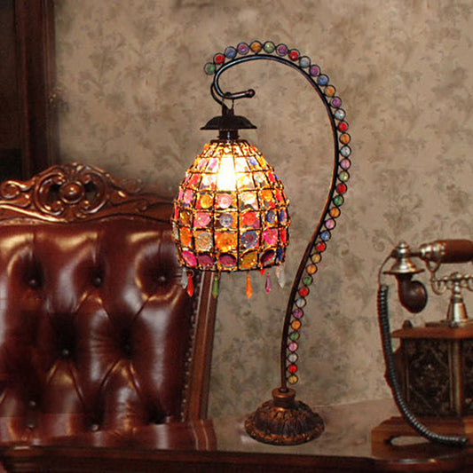 Frendorf | Lumbelle – Boho Tischlampe mit Perlen und elegantem gefärbtem Glas