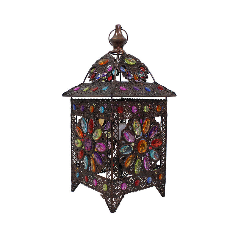 1-Licht Buntglas Tischleuchte Bohemian Antiquiert Schwarz Hausförmige Wohnzimmer Nachtlampe