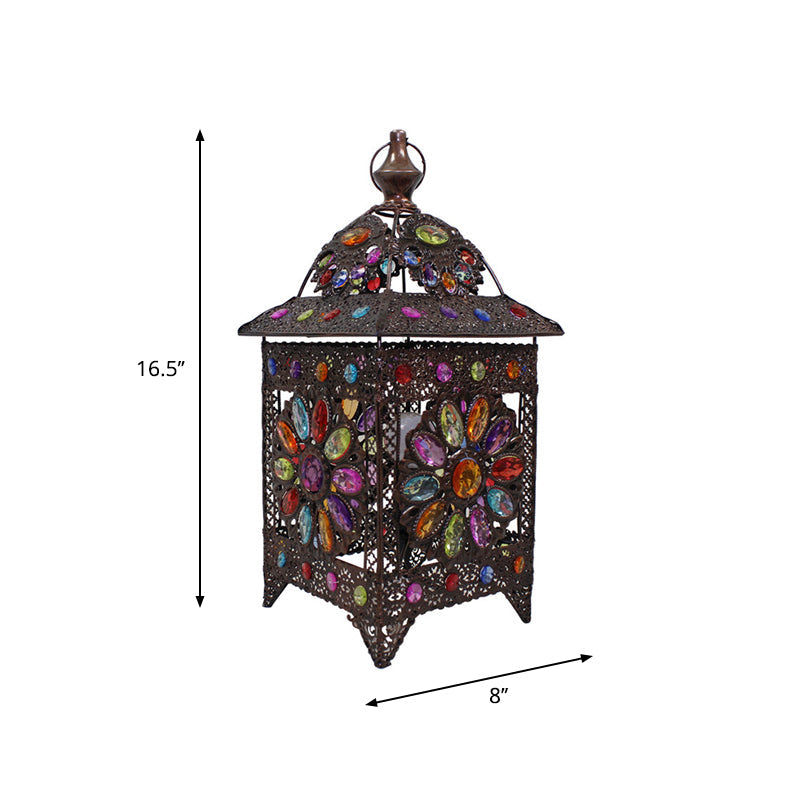 1-Licht Buntglas Tischleuchte Bohemian Antiquiert Schwarz Hausförmige Wohnzimmer Nachtlampe