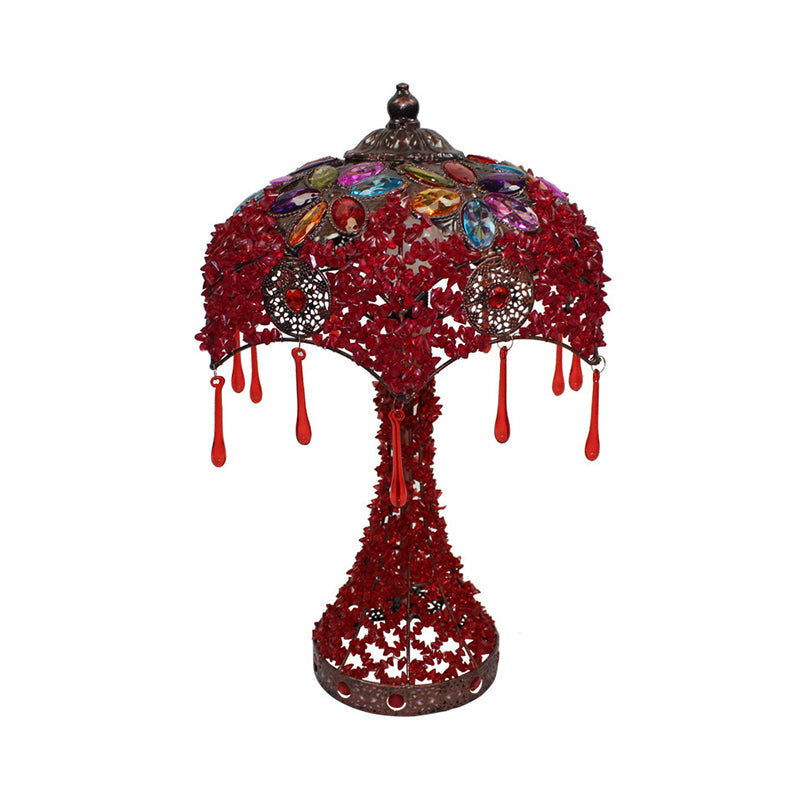 1-Licht Nachttischlampe Bohemian Buntglas-Schüssel Hohlraum Tischlicht mit ausgestelltem Fuß in Lila/Rot