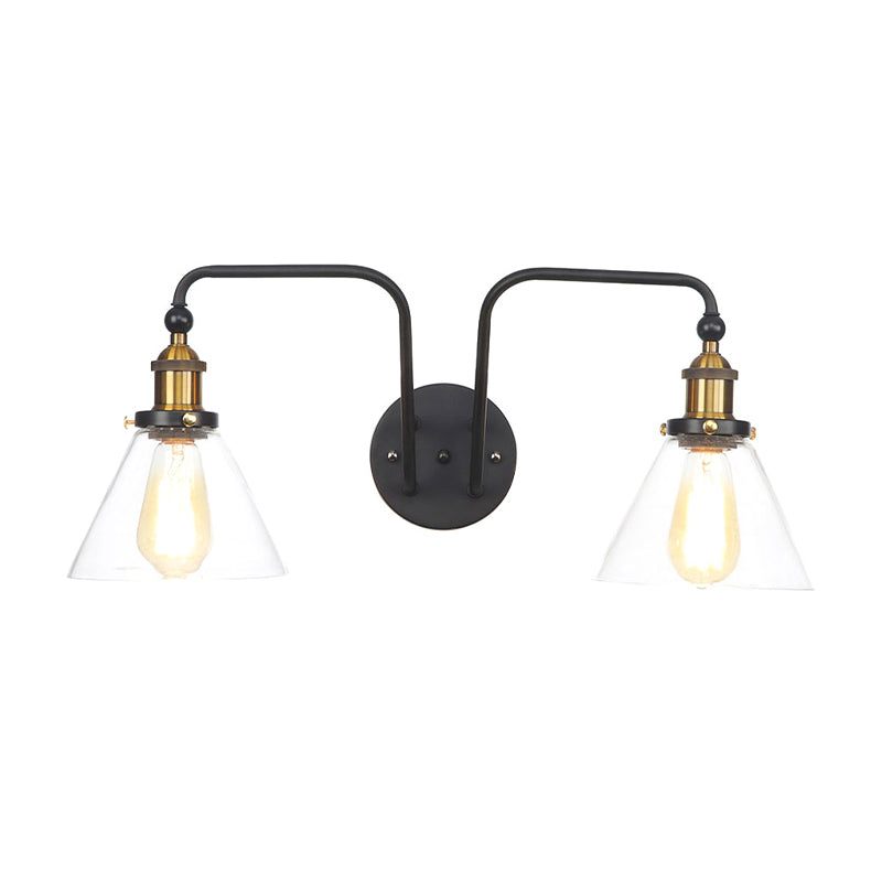 Frendorf | 2 Lichten Heldere Glazen Sconcelamp Industriële Stijl Zwarte Kegel/Bowl Woonkamer Wandverlichting Idee