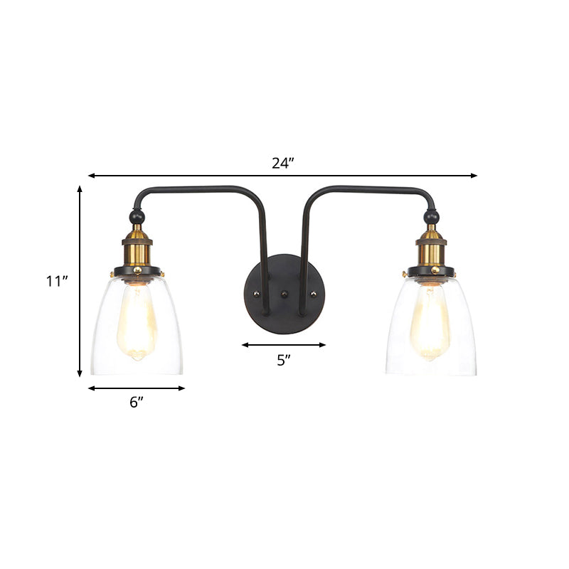 Frendorf | 2 Lichten Heldere Glazen Sconcelamp Industriële Stijl Zwarte Kegel/Bowl Woonkamer Wandverlichting Idee