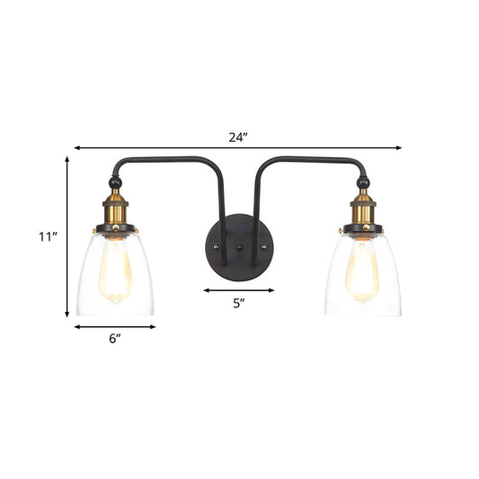 Frendorf | 2 Lichten Heldere Glazen Sconcelamp Industriële Stijl Zwarte Kegel/Bowl Woonkamer Wandverlichting Idee