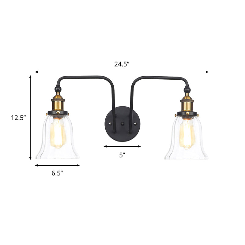 Frendorf | Peren/Bellen Binnen Wandlamp Fabriekshelder Glas 2 Lichten Wandlamp Armatuur in Zwart
