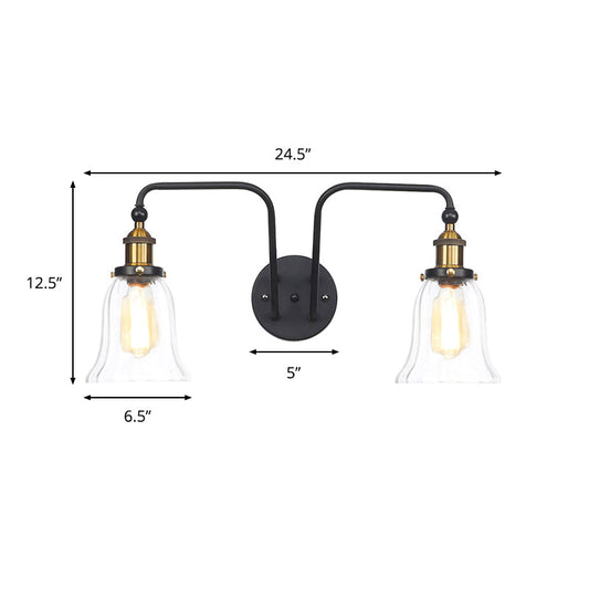 Frendorf | Peren/Bellen Binnen Wandlamp Fabriekshelder Glas 2 Lichten Wandlamp Armatuur in Zwart