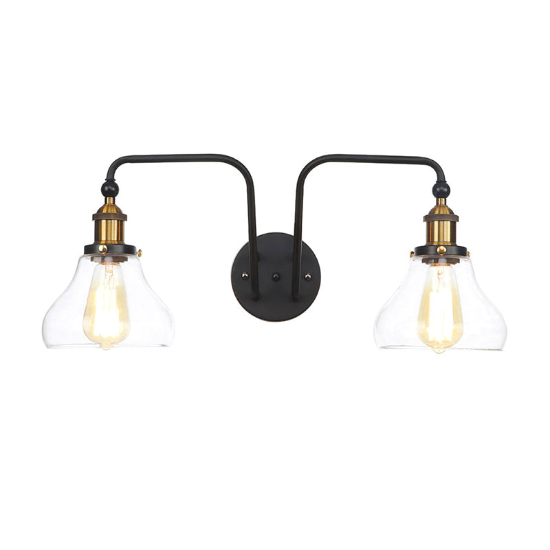 Frendorf | Peren/Bellen Binnen Wandlamp Fabriekshelder Glas 2 Lichten Wandlamp Armatuur in Zwart