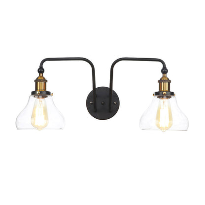 Frendorf | Peren/Bellen Binnen Wandlamp Fabriekshelder Glas 2 Lichten Wandlamp Armatuur in Zwart