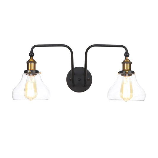 Frendorf | Peren/Bellen Binnen Wandlamp Fabriekshelder Glas 2 Lichten Wandlamp Armatuur in Zwart