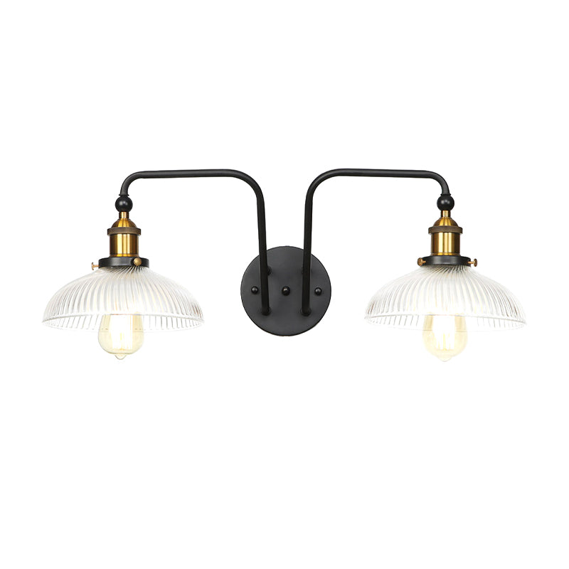 Frendorf | Schwarze Globe/Schalen-Wandleuchte Industriedesign Klarglas 2 Lichter Esszimmer Wandbeleuchtung