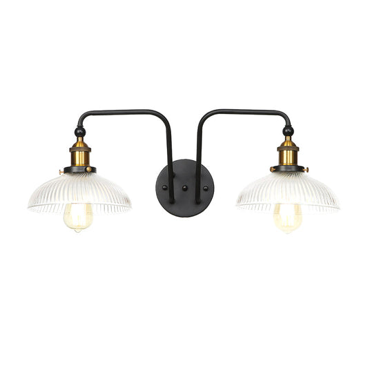 Frendorf | Schwarze Globe/Schalen-Wandleuchte Industriedesign Klarglas 2 Lichter Esszimmer Wandbeleuchtung