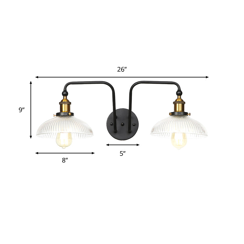 Frendorf | Schwarze Globe/Schalen-Wandleuchte Industriedesign Klarglas 2 Lichter Esszimmer Wandbeleuchtung
