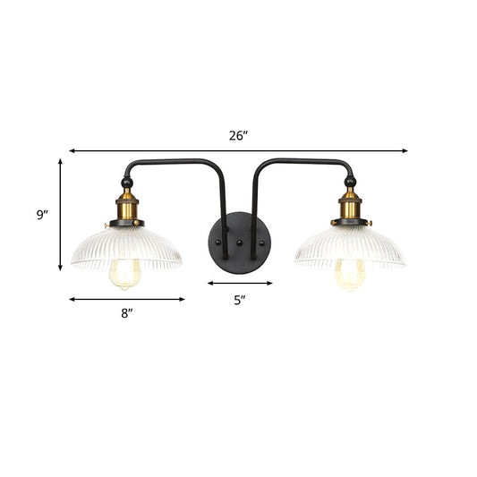 Frendorf | Schwarze Globe/Schalen-Wandleuchte Industriedesign Klarglas 2 Lichter Esszimmer Wandbeleuchtung