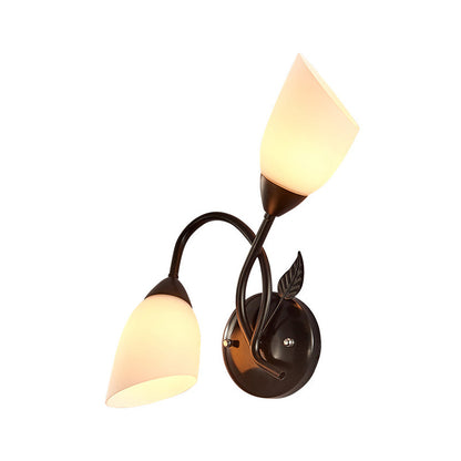 Frendorf | Rustieke Tulp Wandlantaarn Licht 2 Lampen Opal Frosted Glas Wandgemonteerde Lamp in Zwart/Goud voor Slaapkamer