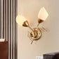 Frendorf | Rustieke Tulp Wandlantaarn Licht 2 Lampen Opal Frosted Glas Wandgemonteerde Lamp in Zwart/Goud voor Slaapkamer
