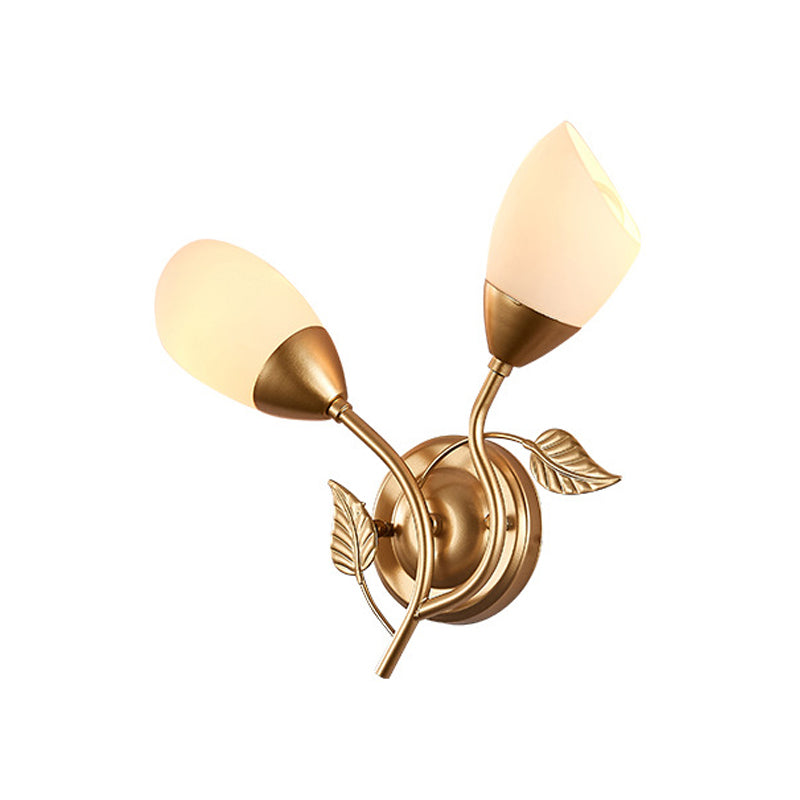 Frendorf | Rustieke Tulp Wandlantaarn Licht 2 Lampen Opal Frosted Glas Wandgemonteerde Lamp in Zwart/Goud voor Slaapkamer