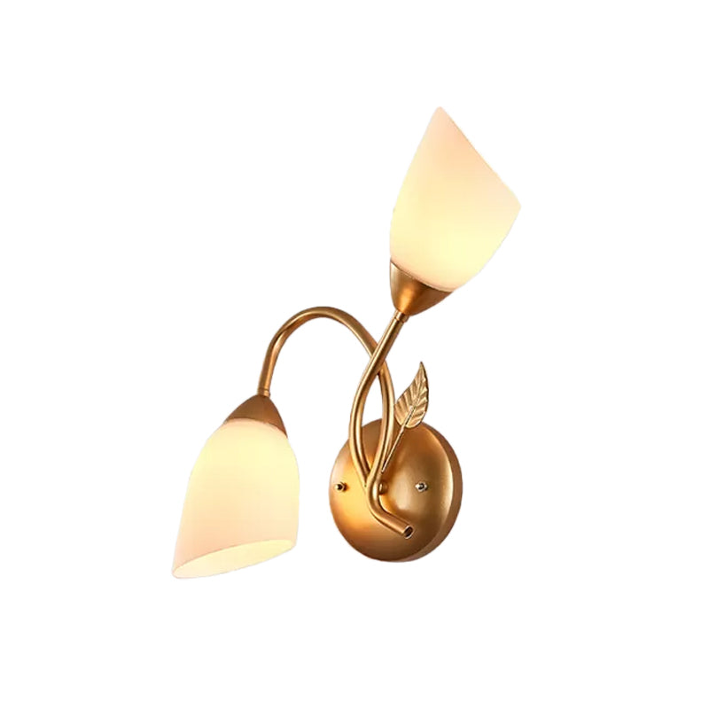 Frendorf | Rustieke Tulp Wandlantaarn Licht 2 Lampen Opal Frosted Glas Wandgemonteerde Lamp in Zwart/Goud voor Slaapkamer