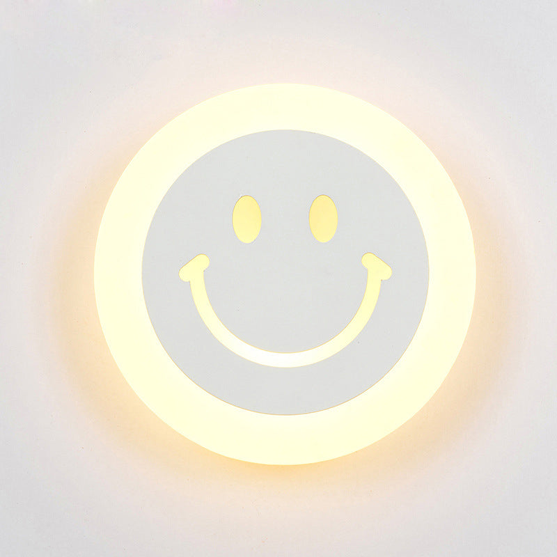 Frendorf | Dünne Runde LED-Wandlicht-Set Cartoon Acryl Weiß Smiley Wandlampe in Warm/Weiß Licht für Schlafzimmer