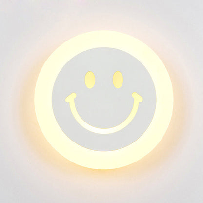 Frendorf | Dünne Runde LED-Wandlicht-Set Cartoon Acryl Weiß Smiley Wandlampe in Warm/Weiß Licht für Schlafzimmer