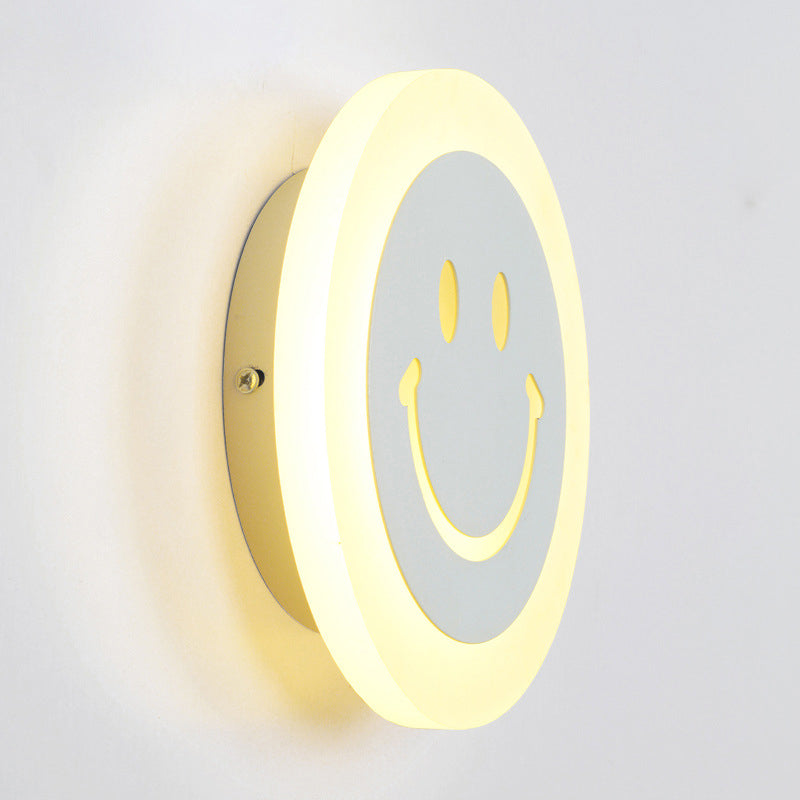 Frendorf | Dünne Runde LED-Wandlicht-Set Cartoon Acryl Weiß Smiley Wandlampe in Warm/Weiß Licht für Schlafzimmer