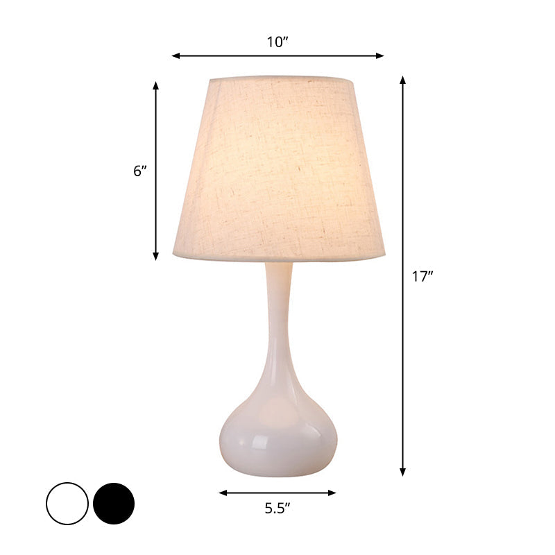 Nordic Empire Shade Nachttischlampe Stoff 1-Licht Wohnzimmer Tischleuchte mit Zylinder-/Tropfenbasis in Schwarz/Weiß