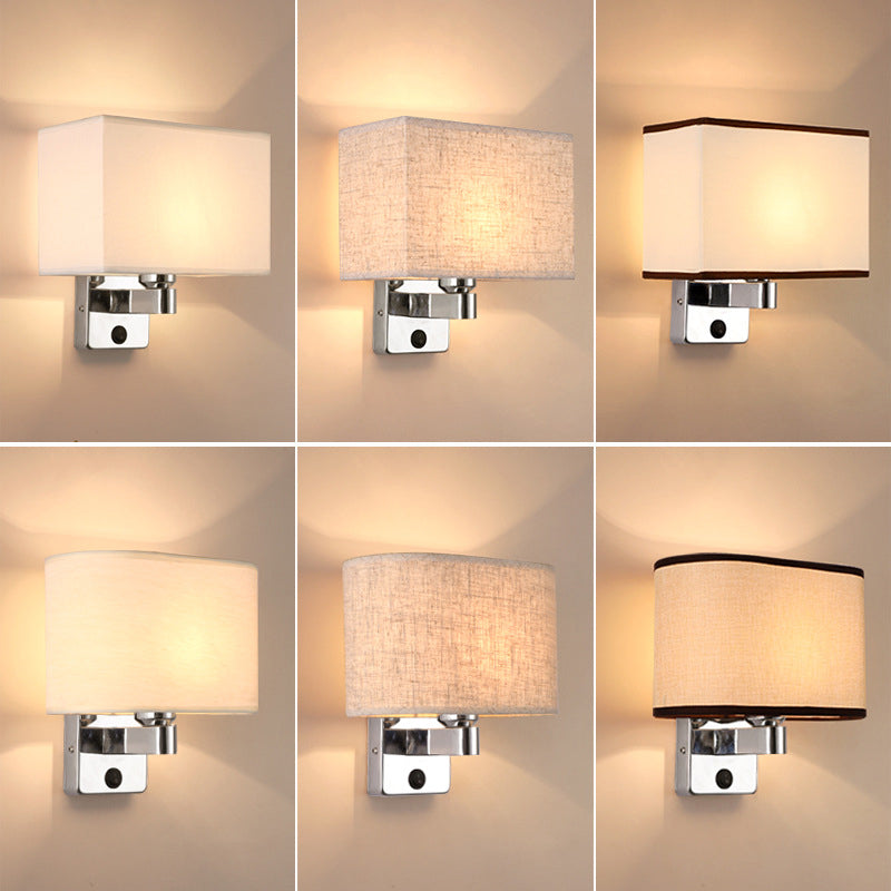 Frendorf | 1-Licht Schlafzimmer Wandlampe Nordic Schwarz/Weiß/Beige und Chrom Wandleuchte mit ovalem/quadratischem Stoffschirm