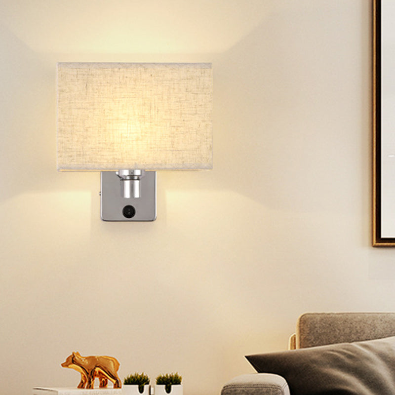 Frendorf | 1-Licht Schlafzimmer Wandlampe Nordic Schwarz/Weiß/Beige und Chrom Wandleuchte mit ovalem/quadratischem Stoffschirm