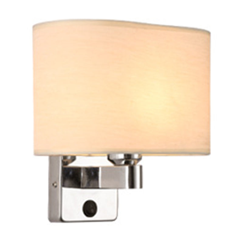Frendorf | 1-Licht Schlafzimmer Wandlampe Nordic Schwarz/Weiß/Beige und Chrom Wandleuchte mit ovalem/quadratischem Stoffschirm