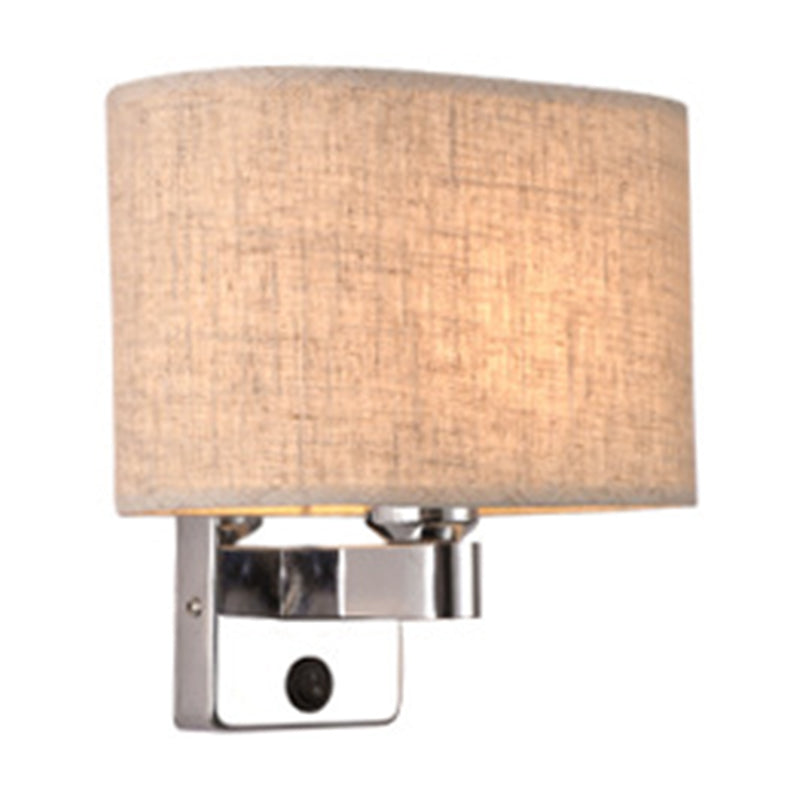 Frendorf | 1-Licht Schlafzimmer Wandlampe Nordic Schwarz/Weiß/Beige und Chrom Wandleuchte mit ovalem/quadratischem Stoffschirm