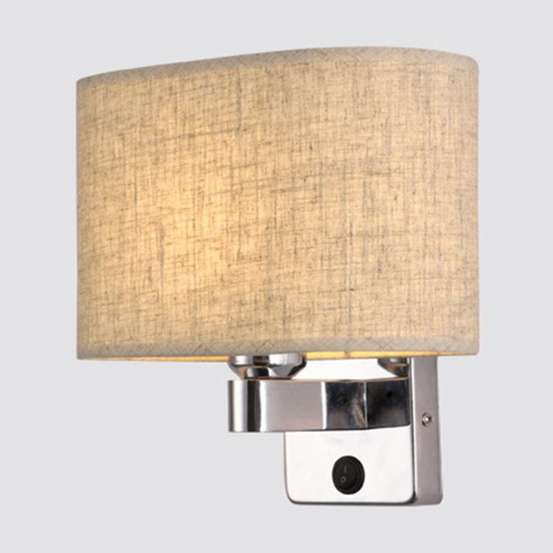 Frendorf | 1-Licht Schlafzimmer Wandlampe Nordic Schwarz/Weiß/Beige und Chrom Wandleuchte mit ovalem/quadratischem Stoffschirm