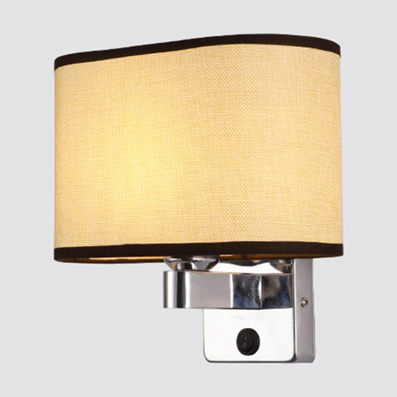 Frendorf | 1-Licht Schlafzimmer Wandlampe Nordic Schwarz/Weiß/Beige und Chrom Wandleuchte mit ovalem/quadratischem Stoffschirm