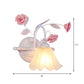 Korean Flower Ruffle Wandmontierte Lampe 1-Licht Gefrostetes Weißes Glas Wandleuchte Licht in Pink