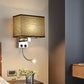 Frendorf | Stoff Rechteckiger Spotlight Wandleuchte Nordic 1-Licht Schwarz/Leinen/Beige Wandmontierte Beleuchtungseinrichtung