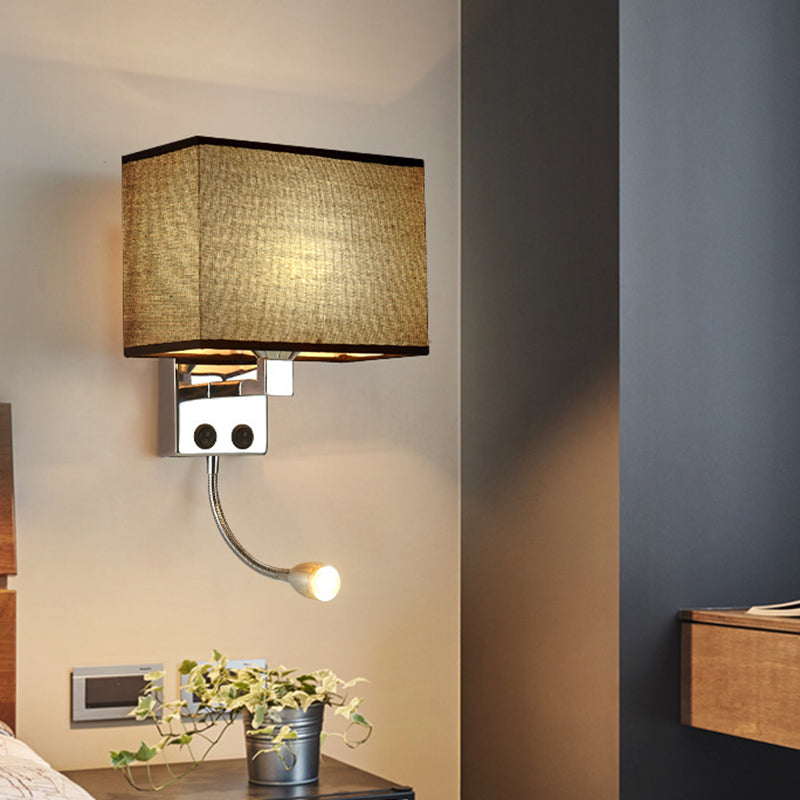 Frendorf | Stoff Rechteckiger Spotlight Wandleuchte Nordic 1-Licht Schwarz/Leinen/Beige Wandmontierte Beleuchtungseinrichtung