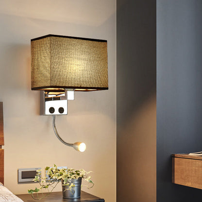 Frendorf | Stoff Rechteckiger Spotlight Wandleuchte Nordic 1-Licht Schwarz/Leinen/Beige Wandmontierte Beleuchtungseinrichtung