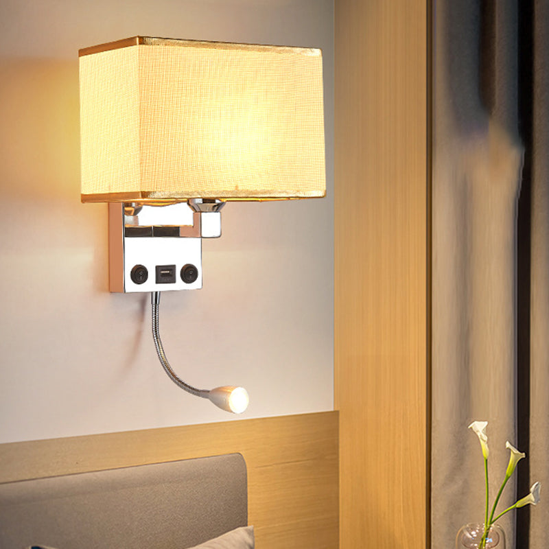Frendorf | Schwarz/Weiß/Flachs Kubus Wandleuchte Moderne Einzelfabric-Wandlampe mit USB-Anschluss und Spotlichter