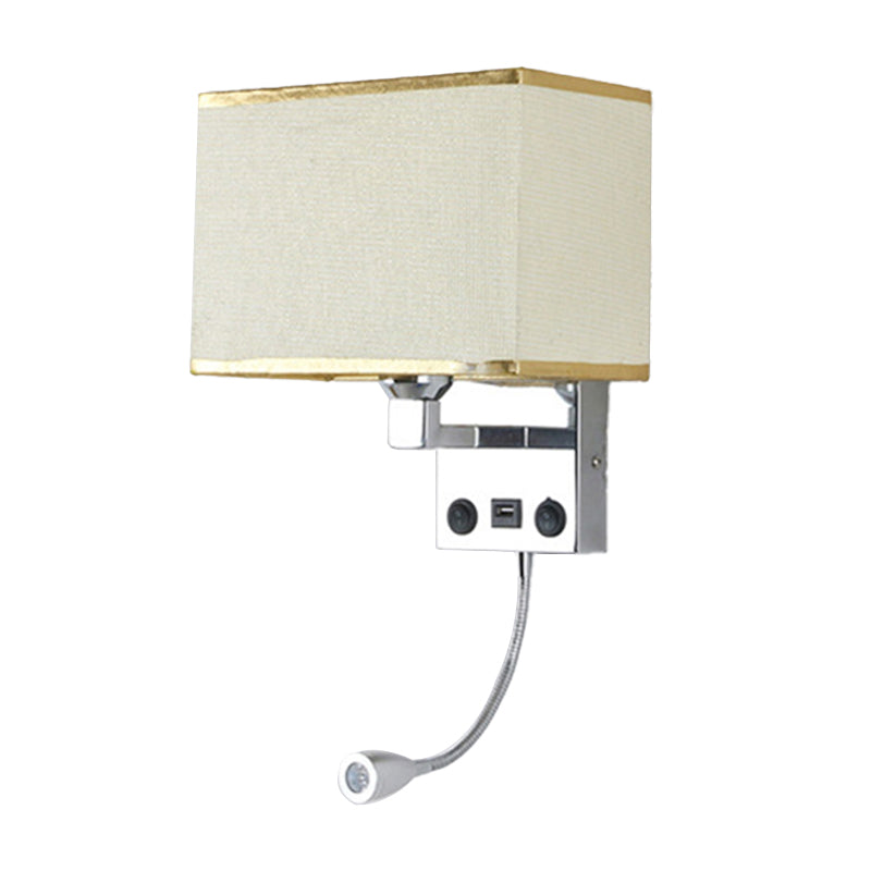 Frendorf | Schwarz/Weiß/Flachs Kubus Wandleuchte Moderne Einzelfabric-Wandlampe mit USB-Anschluss und Spotlichter