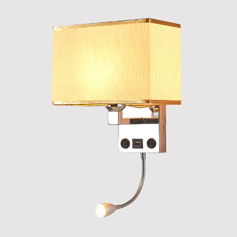Frendorf | Schwarz/Weiß/Flachs Kubus Wandleuchte Moderne Einzelfabric-Wandlampe mit USB-Anschluss und Spotlichter